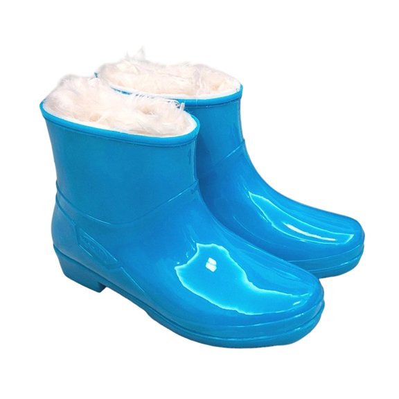 hopeusnice Women Ankle Rain Boots With Plush Lining Waterproof PVC Upper Non Sole For Cold Wet Weather And Outdoor Tasks Blue 36