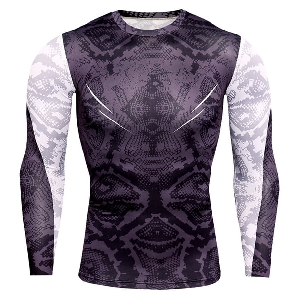 Minnieouse Camiseta de hombre de secado rápido de manga larga mallas de Fitness culturismo deporte camuflaje elástico entrenamiento ciclismo Camisetas Gris