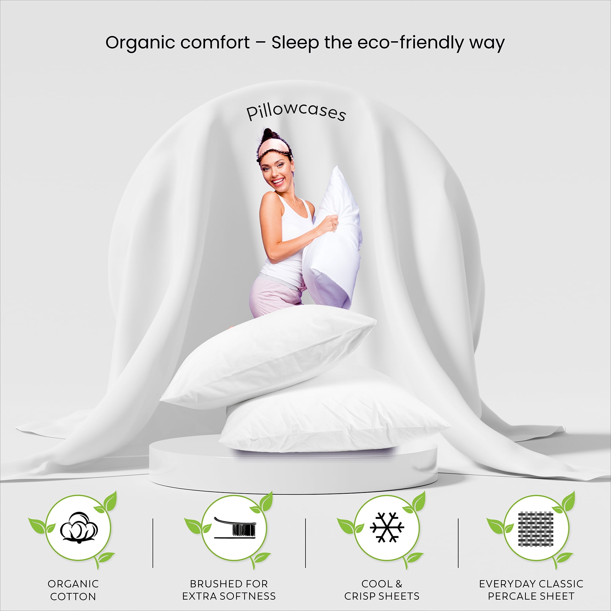 Purity Home 100% Organic Cotton King Aqua Percale Pillowcases, 300 Thread Count Breathable, Super Soft, & Cozy 2-Piece Set