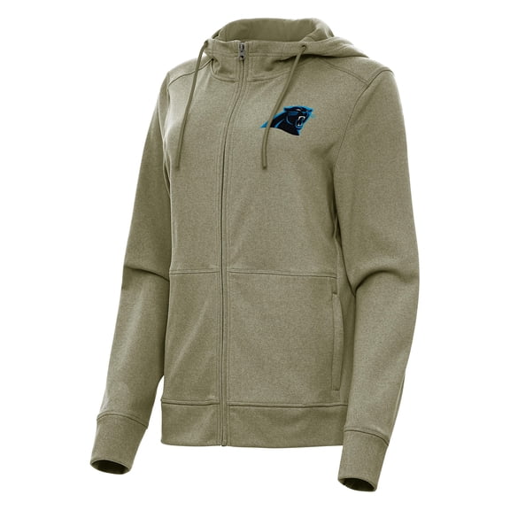 Women's Antigua Heather Olive Carolina Panthers Seeker Full-Zip Hoodie Jacket