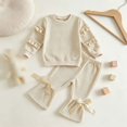 thumbnail image 4 of XAOFW Baby Girl Outfits Pleated Long Sleeve Crewneck Tops And Bowknot Pants Toddler Kids Autumn Cute Clothes Sets 12-18 Months, 4 of 5