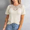thumbnail image 5 of Honeeladyy Summer simple and plain ladies' tops Fashion Women's Summer O-Neck Lace Patchwork Short Sleeve Attractive Top Blouse, 5 of 9