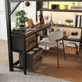thumbnail image 4 of Loft Bed Full Size with Desk and Charging Station, Metal Loft Beds Frame with LED Lights, Bookcase & 4 Fabric Storage Drawers & Bench, Adults Loft Beds with Wardrobe -Safety Guard & Ladder, Black, 4 of 8
