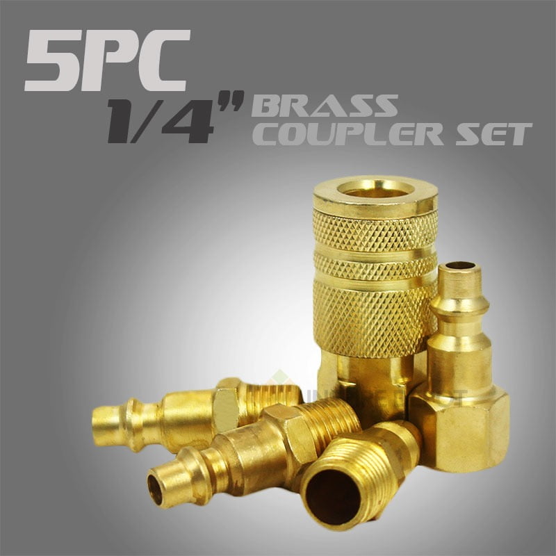 5PC 1/4" Milton Type Brass Plated Air Hose Couplers Connecters Set