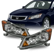 AKKON - Fits 2008 2009 2010 2011 2012 Honda Accord Sedan 4Door Black Headlights w/ Amber Corner Signal Pair Left+Right