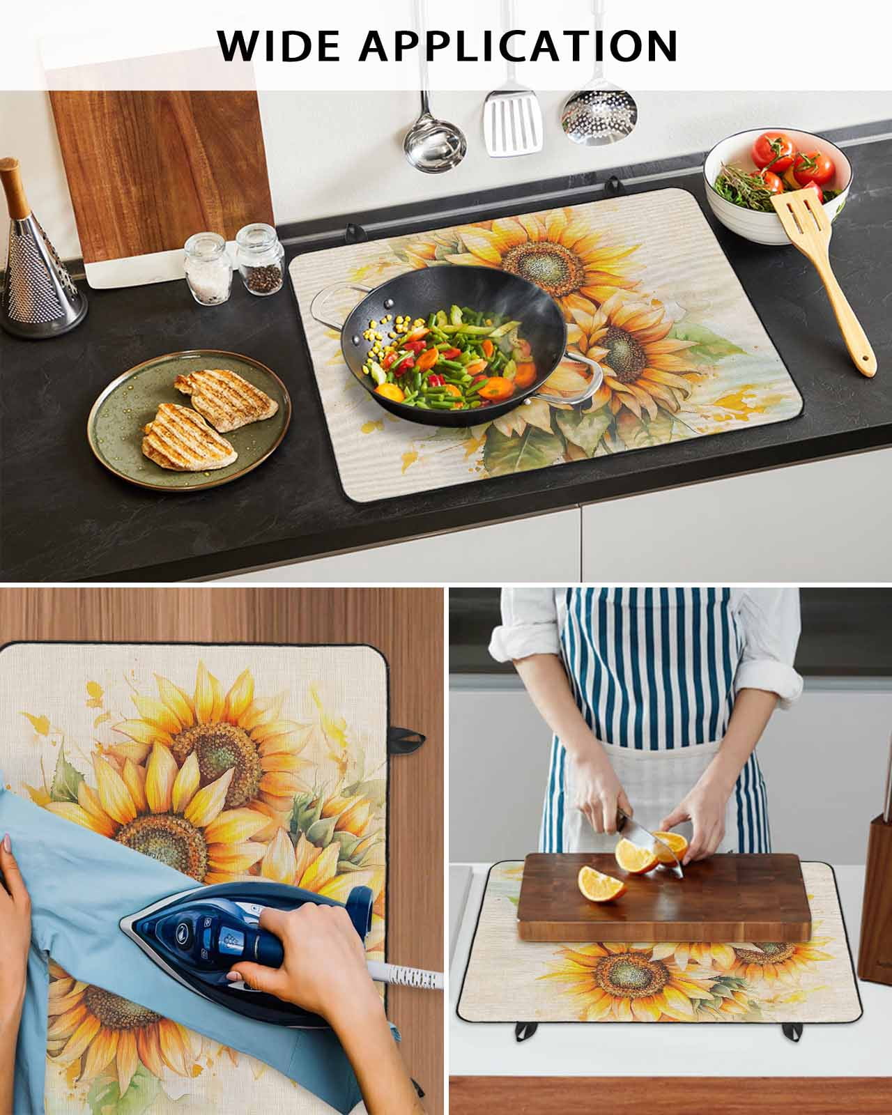 nqOlkjepod Large Induction Cooktop Protector Mat 24"x21", Sunflower Stove Top Covers for Electric Stove, Blooming Spring Floral Summer Leaf Decorative Stove Burner Cover Mats, Glass Top Stove Cover