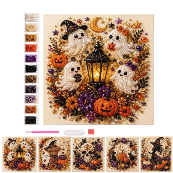 KFUIRDE Halloween Ghost Pearl DIY Set, Crystal Pearl Diamond Art Craft Kit, Cute Ghost Wall Decor, Creative Home Decoration Gift for Adults & Beginners, Style A