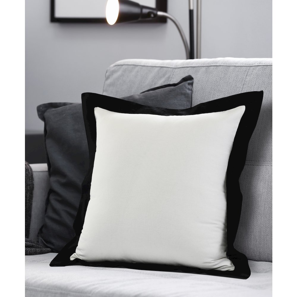 LR Home Ox Bay Hand-Woven White/Black Bordered All-Natural Cotton Pillow Cover