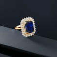thumbnail image 4 of Gem Stone King 10.60 Ct Octagon Blue Created Sapphire 18K Yellow Gold Plated Silver Ring, 4 of 5