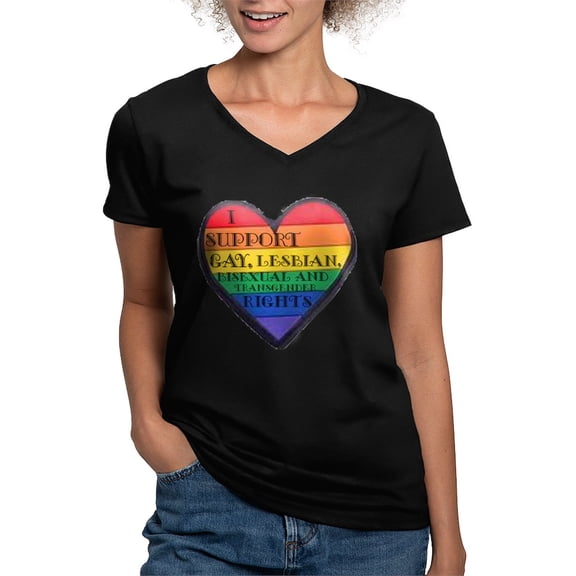 CafePress - I Support GLBT Rights Women's V Neck Dark T Shirt - Women's V-Neck Dark T-Shirt