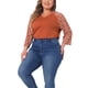 thumbnail image 4 of Camisas de mujer de tallas grandes Agnes Orinda, blusa de cuello en V, manga 3/4, floral, raglán, casual, tops de primavera y otoño, 4X, marrón, 4 of 6