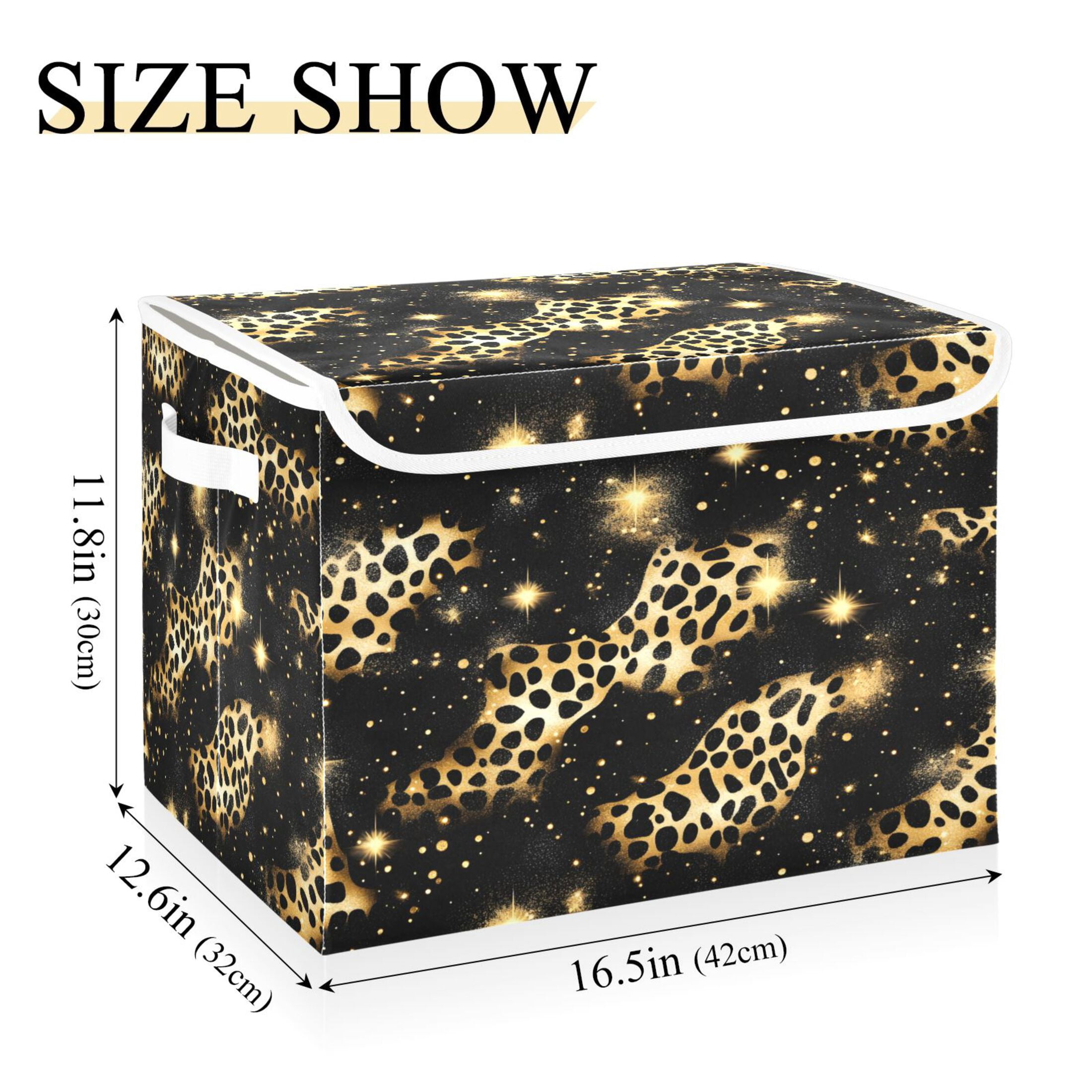 Ryvnso Golden Leopard Print Large Lidded Foldable Storage Baskets Cubes Boxes Lids Bin for Home