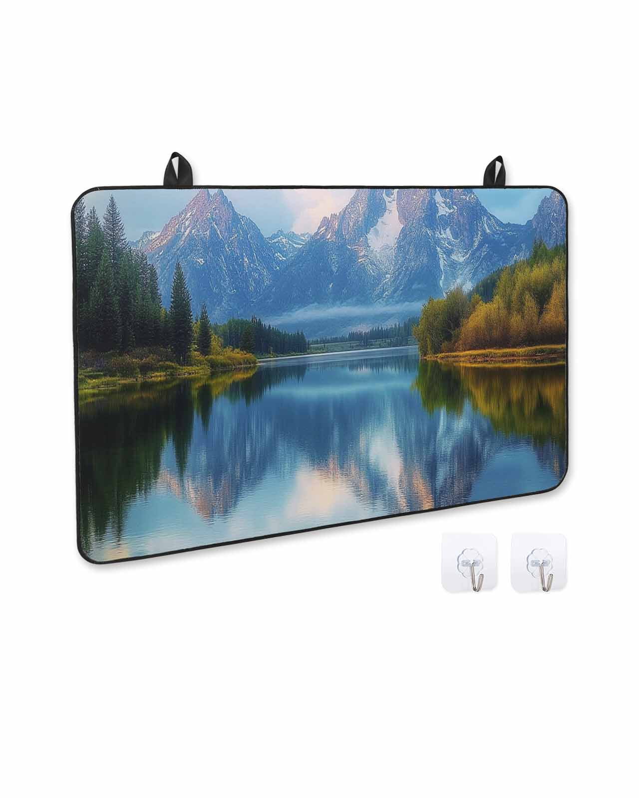 nqOlkjepod Large Induction Cooktop Protector Mat 24"x21", Grey Mountain Stove Top Covers for Electric Stove, Green Forest Modern Art Farmhouse Stove Burner Cover Mats, Glass Top Stove Cover