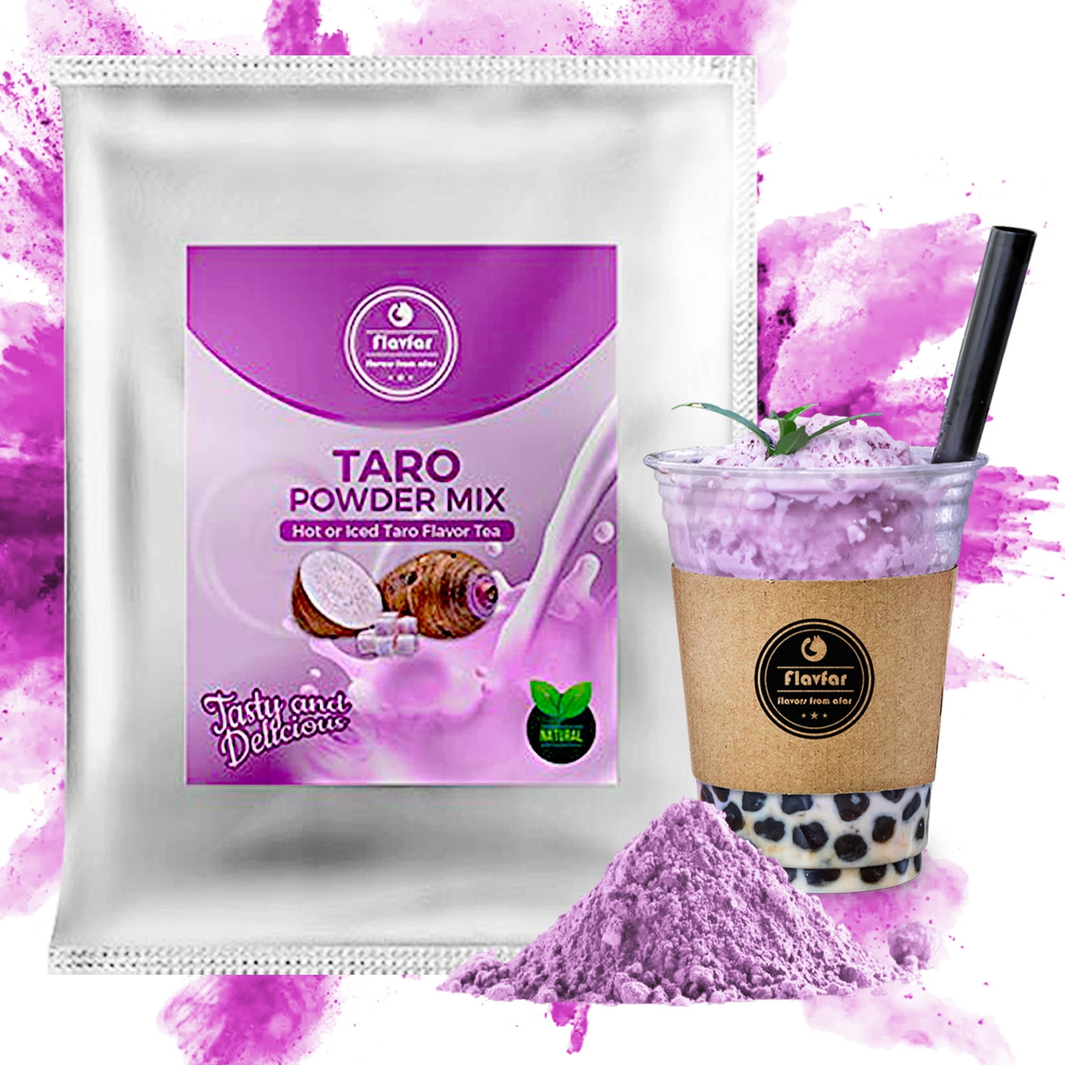 Flavfar Taro Bubble Tea Powder - Instant Taro Powder for Bubble Tea or Smoothie Mix - Iced, Hot, or Blended Drink Powder - Non-Dairy - 2.2 lbs…