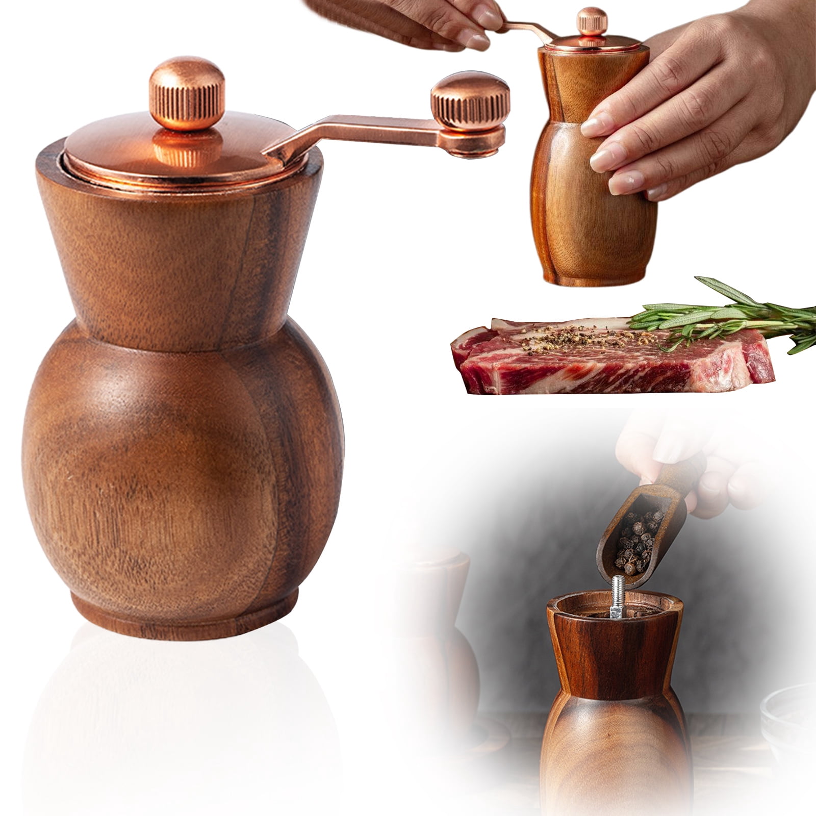 Manual Pepper Grinder, Hand Crank Pepper Mill Adjustable Coarseness, Ceramic Core, Refillable Salt & Pepper Mills, Hand Operated Grinder for Kitchen Cooking BBQ Camping Home Use, 2.2x3.54 inch
