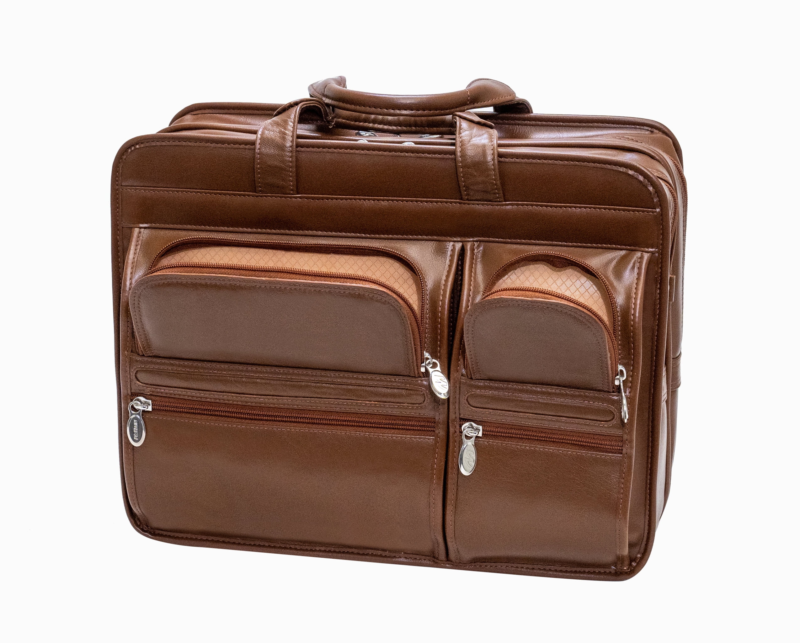 CLINTON17" Leather Patented Detachable -Wheeled Laptop Briefcase