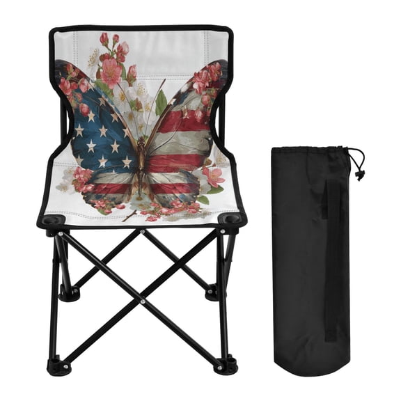600D Oxford Camping Chair Portable Foldable Chair Supports 220 lbs for Picnic, Fishing, Backpacking Butterfly with Flag Pattern