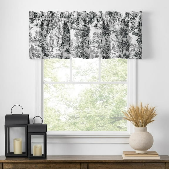 Ellis Curtain Victoria Park Toile Water Proof Room Darkening Blackout Tailored Window Valance - 70 x 12" Black