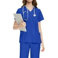 thumbnail image 1 of Ladies' Comfortable And Casual Solid Color Short Sleeved Pants Protective Suit Set Royal Blue M, 1 of 2