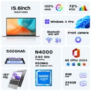 15.6 Laptop,12GB RAM 256GB SSD,Windows 11 Pro NoteBook PC,MS Office 365,Intel Celeron N4000(up to 2.6GHz) Bussiness Computer