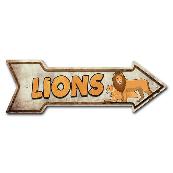 Lions Arrow Sign | Indoor/Outdoor | Direction Arrow Sign Funny Home Décor for Garages, Living Rooms, Bedroom, Offices | SignMission personalized gift | 24" Wide