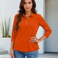 thumbnail image 5 of Qwertyu Polo Shirts for Women 3/4 Sleeve Tops Golf Tees Button Collared Cotton Shirt Business Casual Saffron XL, 5 of 5