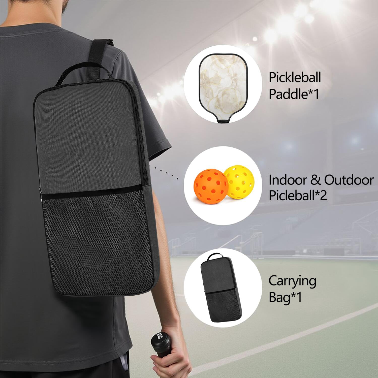 Pickleball Paddles Set Of 1, Fiberglass Surface, Turquoise Marble Pattern, 1 Paddle, 2 Balls & Bag