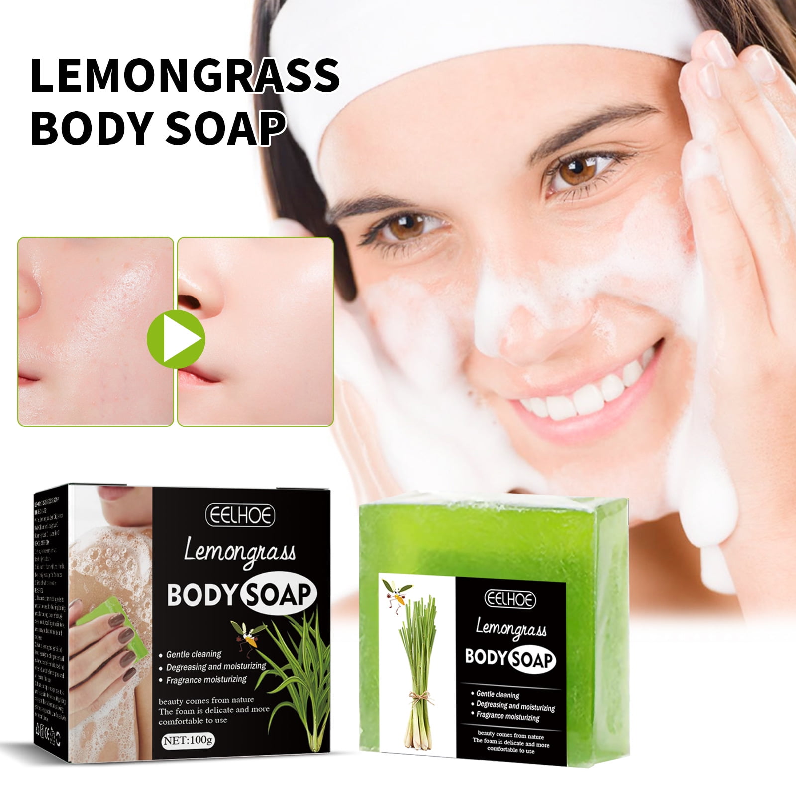 EELHOE Lemongrass Body Soap gently cleanses the skin, lightens acne