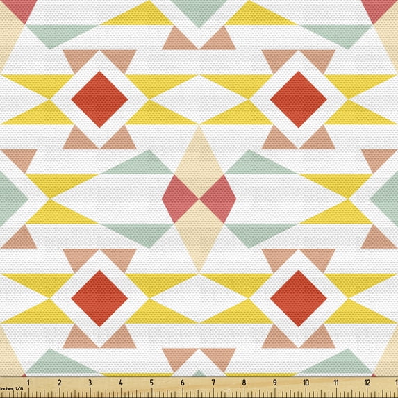 Abstract Fabric by the Yard, Inspired Simple Pattern with Different Geometrical Shapes Squares Triangles, Decorative Upholstery Fabric for Chairs & Home Accents, Multicolor by Ambesonne