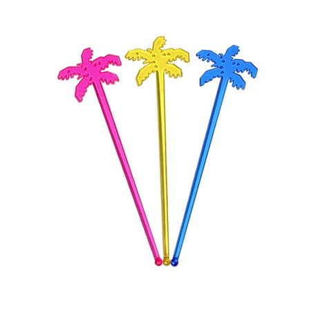

50 Pcs Coconut Tree Stir Sticks Plastic Swizzle Sticks Coffee Beverage Drink Stirrers (Mixed)