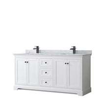 72 in. Avery Double Bathroom Vanity with White Carrara Marble Countertop, Undermount Square Sinks & Matte Black Trim - White