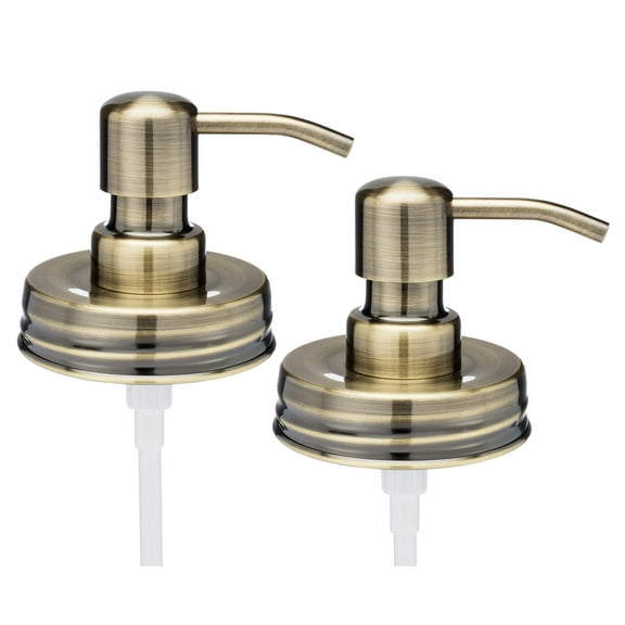 Jarmazing Products Classic Vintage Styled Brass Mason Jar Soap Dispenser Lids - Two Pack - For all Regular Mouth Canning Jars