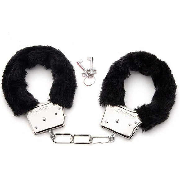 1pc Metal Handcuffs, Kids Toy with 2 Keys Party Supplies Clothing Accessories Handcuffs (Plush Black)