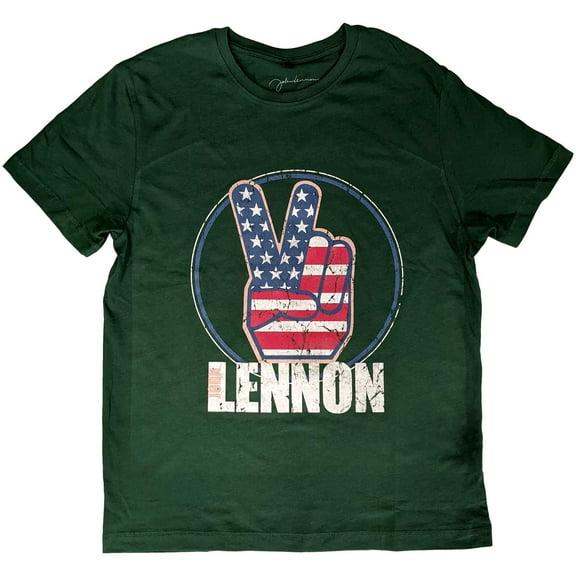 Men's John Lennon Peace Fingers Us Flag T-shirt X-Small Green