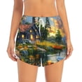 thumbnail image 2 of Gukieu Cozy Cottage Lakeside Sunset Print Women's Sports Shorts with Drawstring Elastic Waistband for Running, Yoga, Fitness-Small, 2 of 7