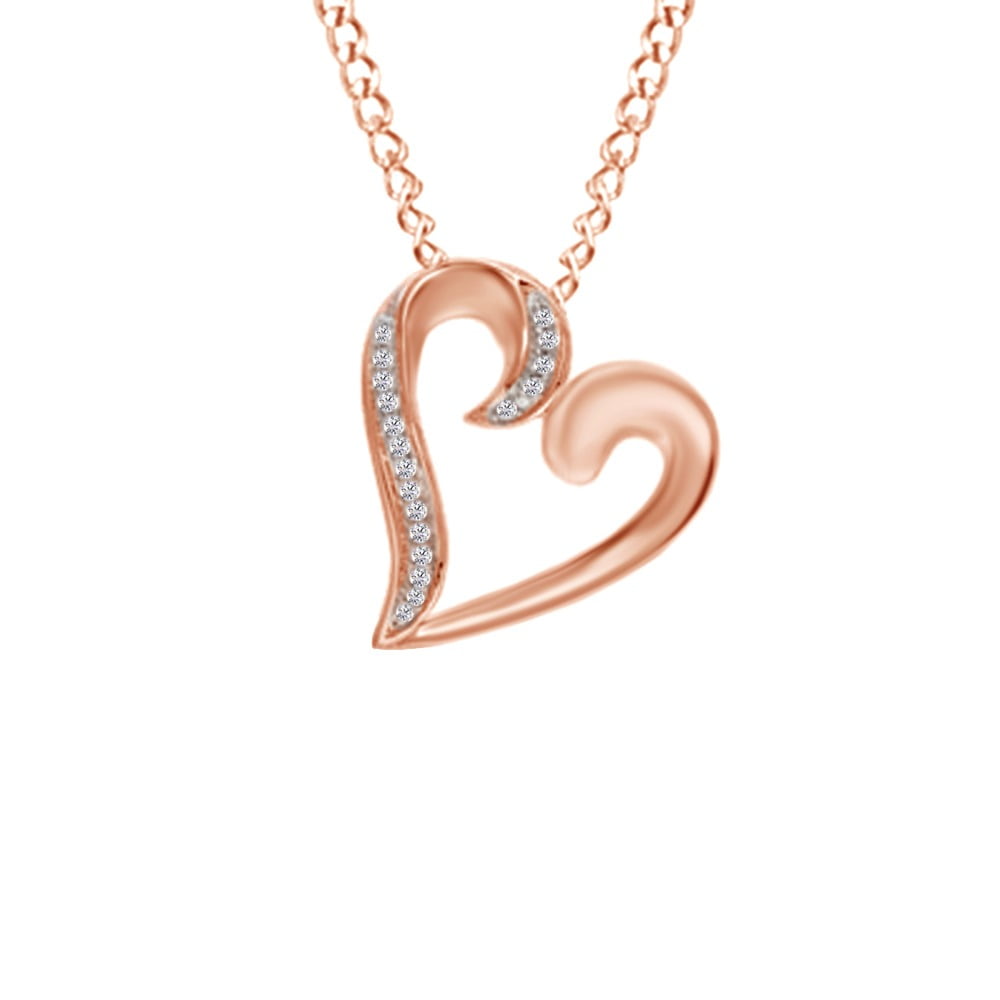 Jewel Zone US 1//10 Ct Black /& Real Diamond Double Heart Pendant with Chain in 14k Gold Over Sterling Silver