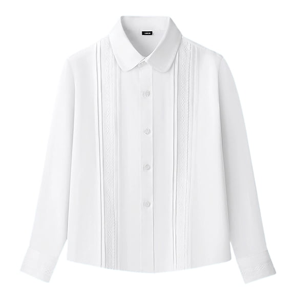 Gunia Tshirt Teen Boys Long Sleeve White Dress Shirt School Performance Daily Wear Classic Button Up Top Tee White 17-18 Years