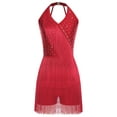 thumbnail image 4 of YiZYiF Women's Latin Leotard Dress Halter Neck Fringe Dance Costume for Modern Jazz Samba Rumba Cha Cha Wine Red XXL, 4 of 7