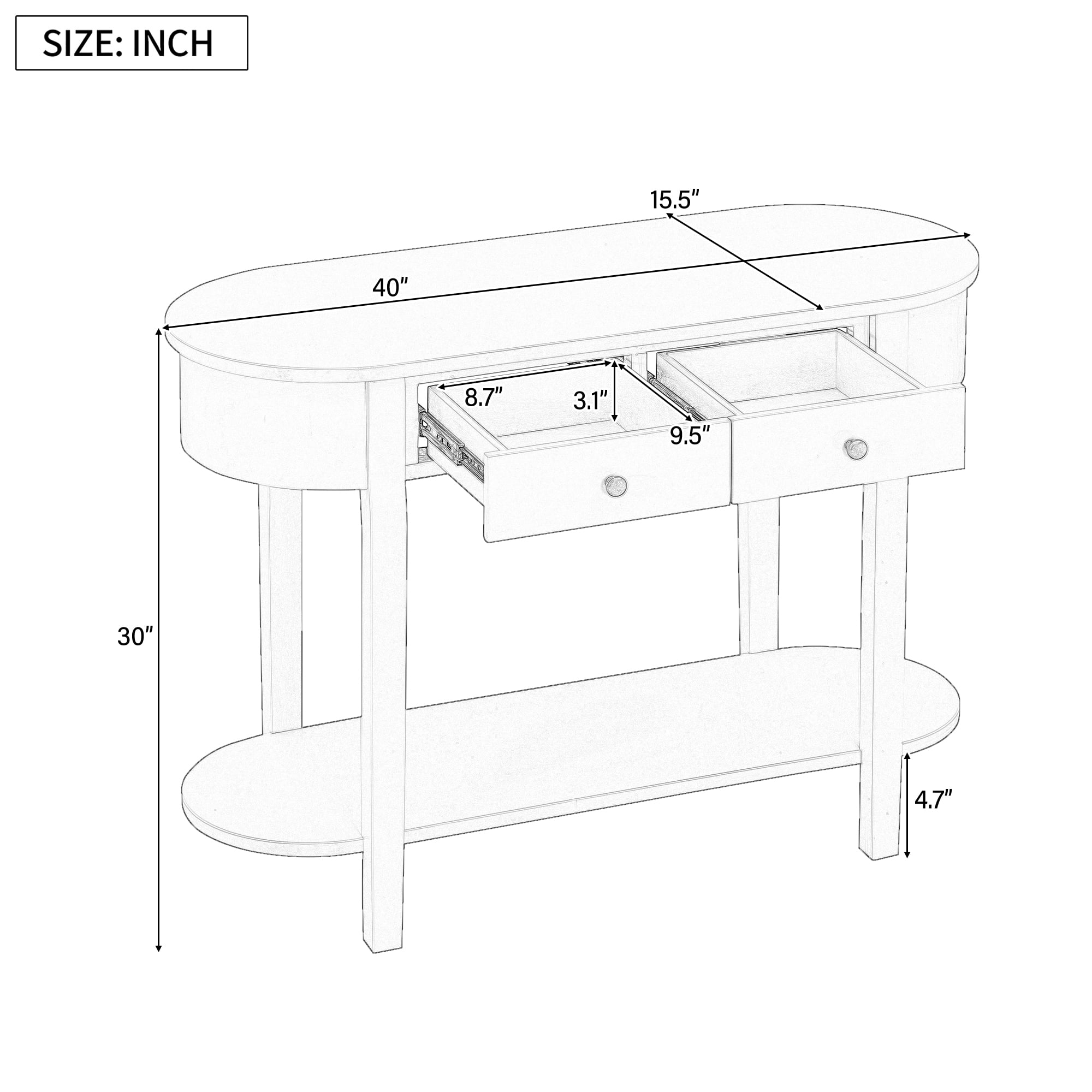 EUROCO 40" Narrow Console Table,Retro Entryway Table with Open Storage Shelf, 2 Drawers and Corner-Curved Design,Sofa Table Behind Couch for Entryway, Hallway and Living Room,Green