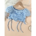 thumbnail image 4 of Franhais Little Girls Outfits, Solid Color Short Puff Sleeve Crop Tops + Elastic Waist Skirt, 4 of 9