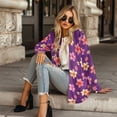 thumbnail image 3 of Garronmavis Women's Draped Front Open Cardigan Casual Long Sleeve Lightweight Cardigan Sweaters for Women Cover Up Top Purple Egg Flowers, 3 of 6