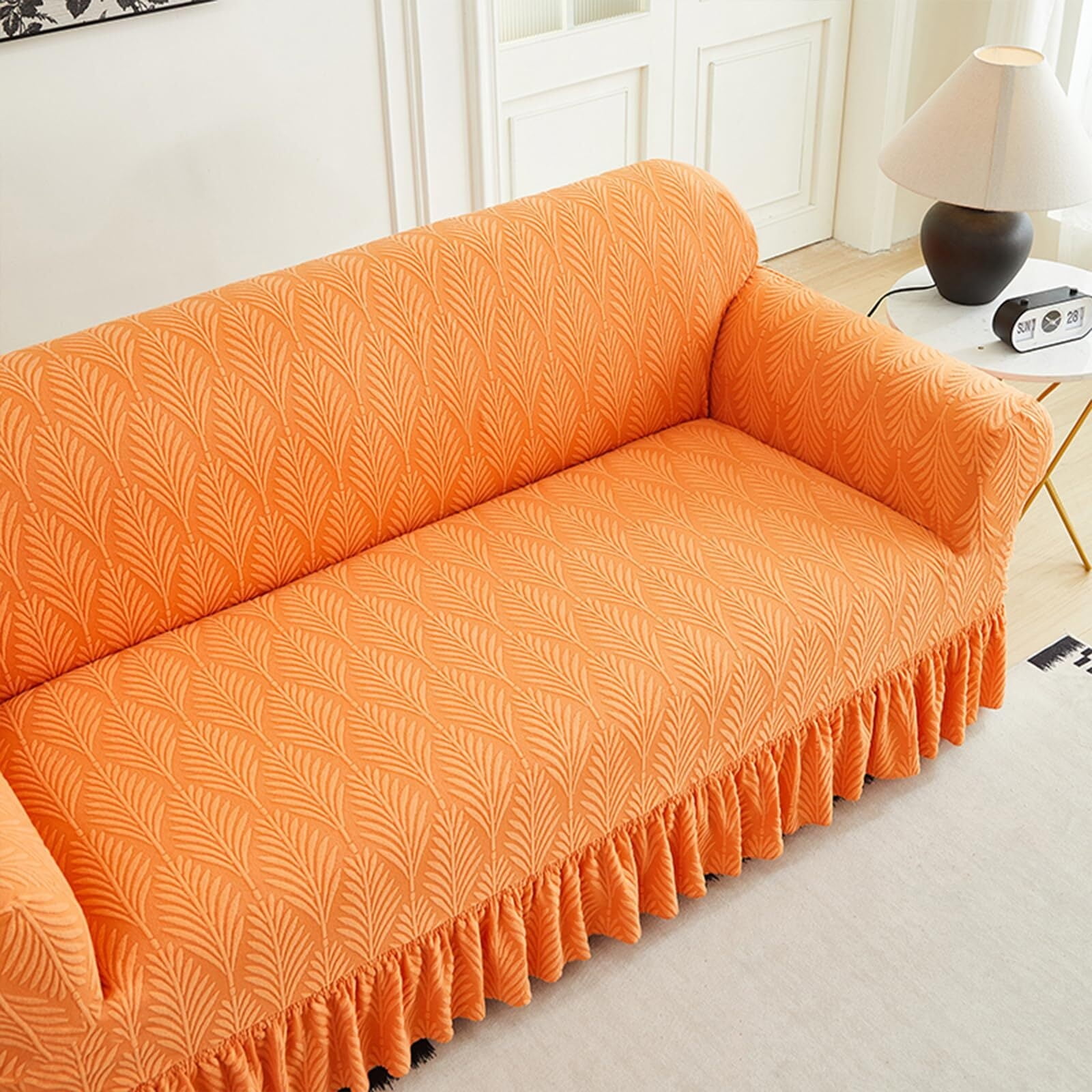 LKJYER Stretch Sofa Couch Slipcover with Skirt, Non-Slip Jacquard Universal Soft Sofa Cover with Elastic Bottom, Pet Proof Washable Breathable Furniture Protector for Living Room,