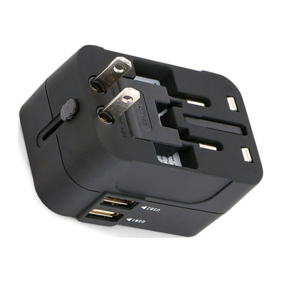 Travel Adapter Worldwide All in One Universal Power Converter Power Adapter Power Wall Charger with Dual USB Charging Ports for Charging US UK AU Cell Phone Computers (Black)