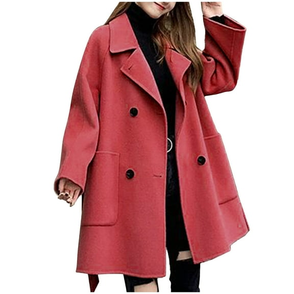 Fancifize Womens Notched Collar Double Breasted Coat Oversized Fuzzy Fleece Winter Over Jacket Elegant Fall Trendy Jackets