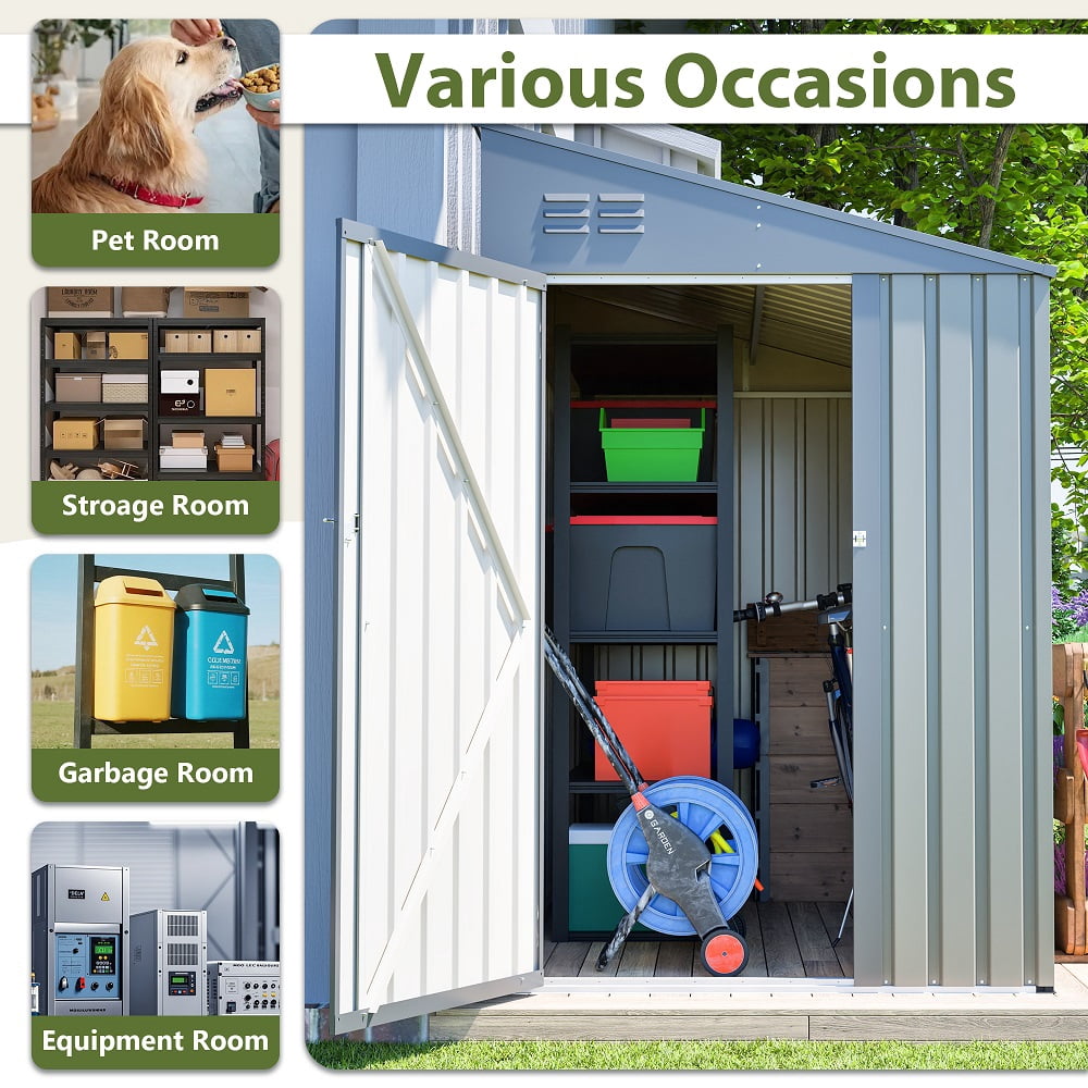 4x7 Foot Lean-To Shed in Olive grey, Heavy-Duty Steel Outdoor Storage for Garden