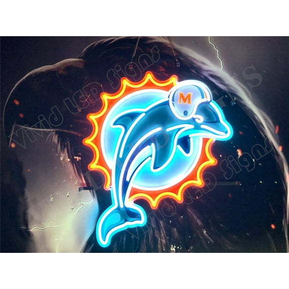 Queen Sense 24"x20" For Miamis Sports League Dolphins LED Sign Light Neon Signs With Dimmer Party Home Wall Decor Lights W124MDLVVD-XLED