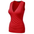 thumbnail image 2 of Doublju Women's V- Neck Sleeveless Shirred Sides Tank Top (Plus Size Available), 2 of 4