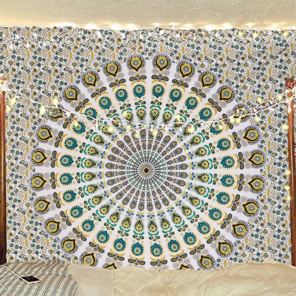 Tapiz mandala de pavo real indio de Bless International hecho a mano, 215 x 230 cm