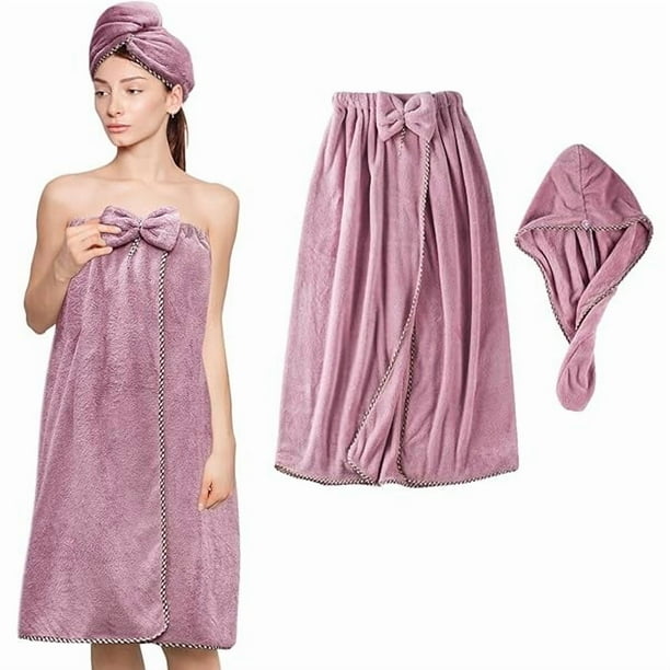 wonima11 Women Bath Wrap Hair Towel - Adjustable Luxury Microfiber Soft Towels for Shower After Body Cover, Super Absorbent to Quick Drying Hair and Body, Grey