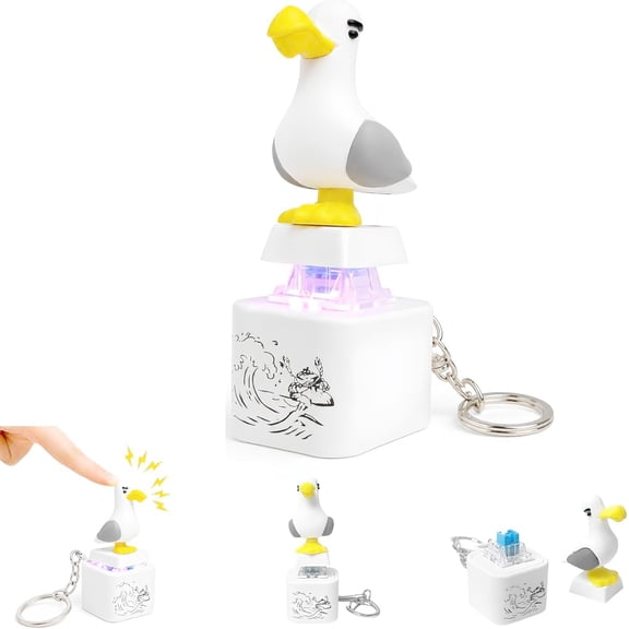 1Pcs Seagull Mine! Button Keychain – Real Sound & Led Light Funny Interactive Desk Stress Relief Toy with The Cry of A Seagull & Colorful Lights Portable Stress Relief Fidget Gadget (With USB)